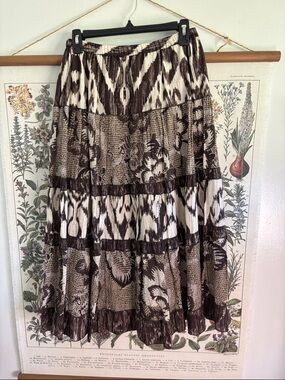 Chico's Brown and Cream Tiered Maxi Skirt size 2 in Chicos